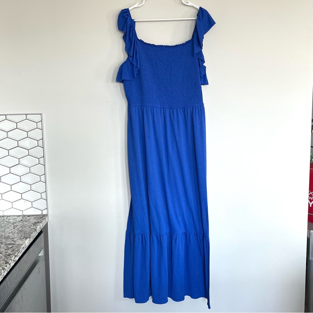 Blue Ruched Maxi Dress
